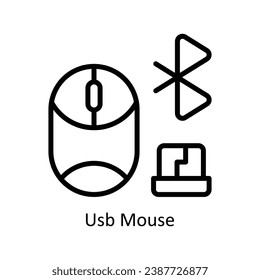 Ilustración de diseño del contorno vectorial del ratón Usb. Símbolo del archivo EPS 10 de fondo blanco