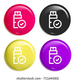 Usb multi color glossy badge icon set. Realistic shiny badge icon or logo mockup