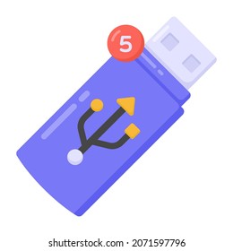Usb notifications in flat style icon, editable vector 