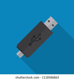 USB On The Go Icon in Flat Style With Long Shadow