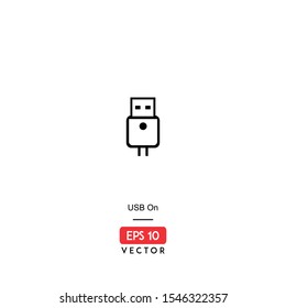 USB On Icon. Computer Hardware Isolated On White Background. With Line Style. Icon USB. EPS10 - Vector