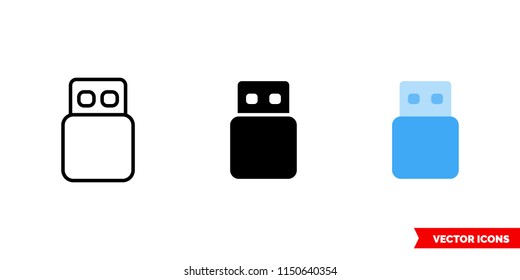 USB on/off icon of 3 types: color, black and white, outline. Isolated vector sign symbol.