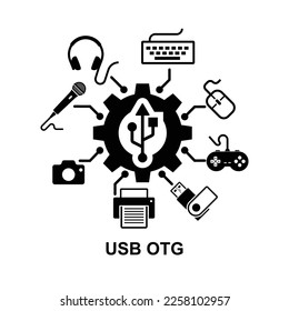 Icono USB OTG. Concepto de OTG aislado en ilustración vectorial de fondo blanco.