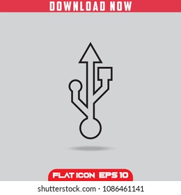 USB . Outline. Flat Icon Vector isolated design. Grey Background