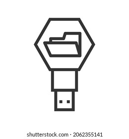 Icono de esquema USB, dispositivo de respaldo de almacenamiento y almacenamiento de datos, unidad flash