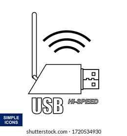 USB outline vector icon with a white background, for logos, templates, and web illustrations.
