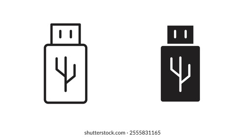 Usb outlined and solid icon vector collection.