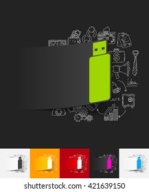 usb paper sticker with hand drawn elements