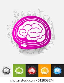 usb paper sticker with hand drawn elements