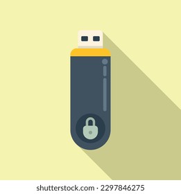 Usb password protection icon flat vector. Personal login. Laptop app