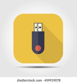 USB pen drive flat icon with long shadow, vector illustration