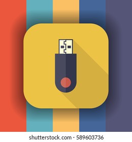 USB pen drive flat icon with long shadow, vector illustration