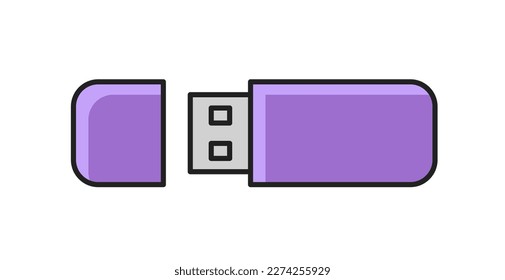 Icono de la unidad de lápiz USB. Pegatina retro con disco flash para almacenar y transferir datos, archivos e información. Elemento de diseño para el sitio web. Dibujo vectorial plano de dibujos animados aislado en fondo blanco