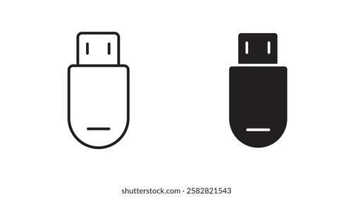 USB pendrive filled and outlined icons vectors on white background