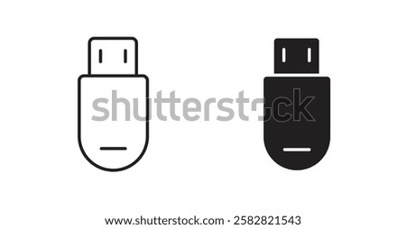 USB pendrive filled and outlined icons vectors on white background