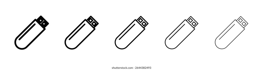 USB pendrive icon graphic set. trendy stroke line style