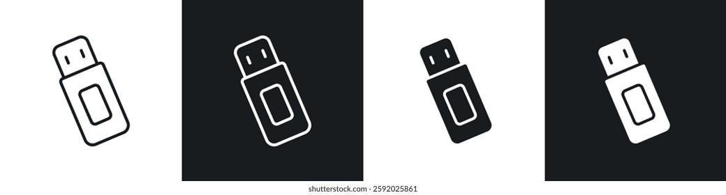 USB pendrive icon set black and white colors. Graphic Vector icons pack
