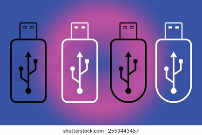 USB pendrive icon set. data transfer computer drive vector collection. portable storage device symbol in black and white color. Saved in EPS 10 and fully editable.