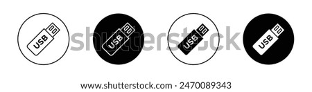 USB pendrive icon set. data transfer computer usb drive vector symbol. portable storage pendrive device sign in filled and outlined style.