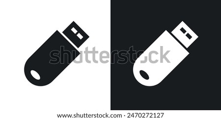 USB pendrive icon set. Data transfer computer USB drive vector icon in portable storage device icon.