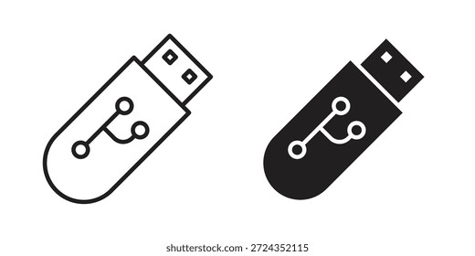 Ícones pendrive USB de cor preta em vários estilos