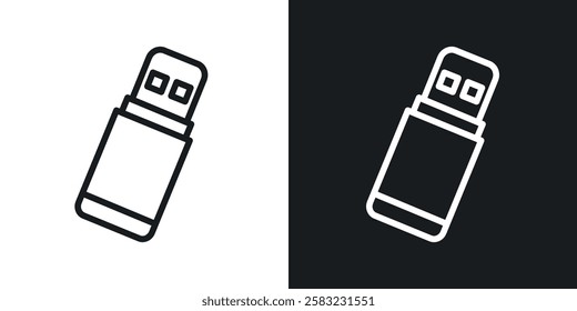 USB pendrive icons in black and white liner strokes for web design.