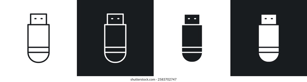 USB pendrive icons collection in black and white filled and line versions