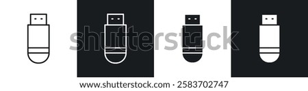 USB pendrive icons collection in black and white filled and line versions