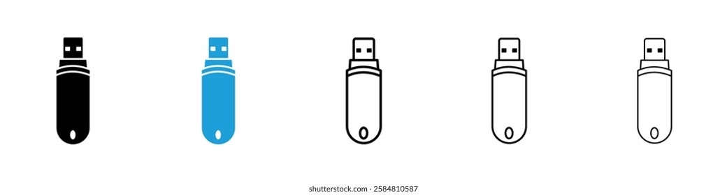 USB pendrive icons collection vectors in black and blue