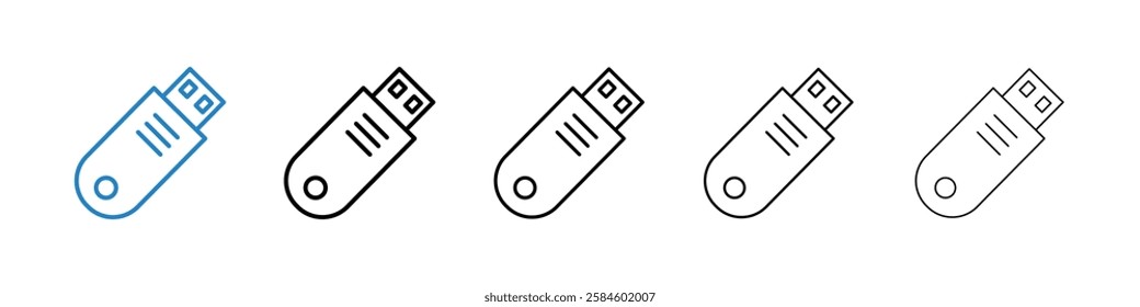 USB pendrive icons in five different stroke sizes