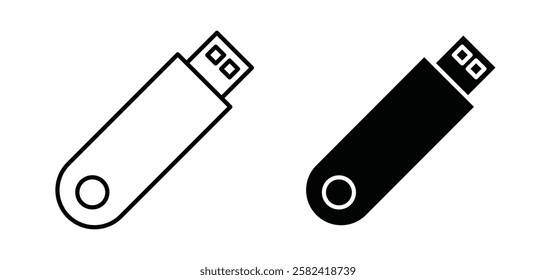 USB pendrive icons pack vectors in black flat and strokes