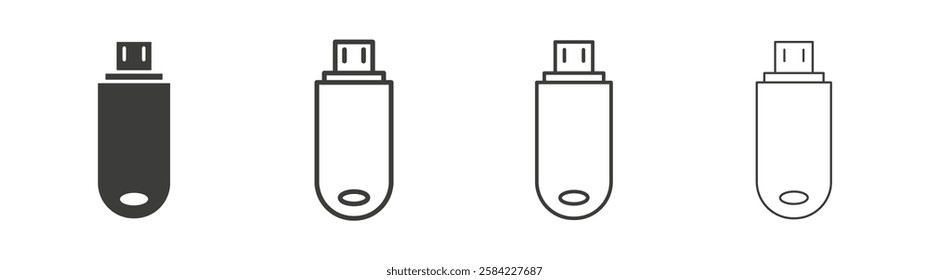 USB pendrive icons set. Liner outlined and flat black color