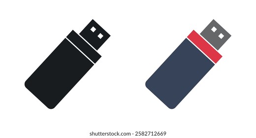 USB pendrive icons set vectors black and colored style