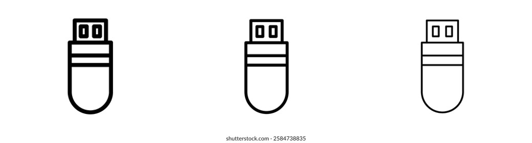 USB pendrive icons in three different stroke lines