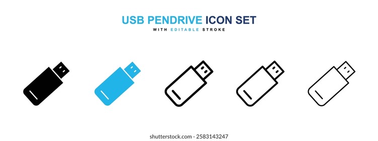 USB pendrive icons vector collection in black and blue colors on white background