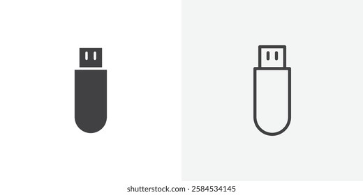 USB pendrive icons vectors illustrations in black fill and liner versions