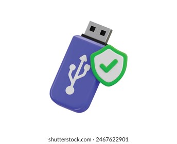 Usb pendrive with protect shield icon concept of data protected 3d rendering vector illustration