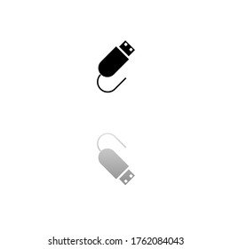 USB-Stecker. Schwarzes Symbol auf weißem Hintergrund. Einfache Illustration. Flaches Vektorsymbol. Spiegelreflektionsschatten. Kann im Logo-, Web-, Mobil- und UI UX-Projekt verwendet werden
