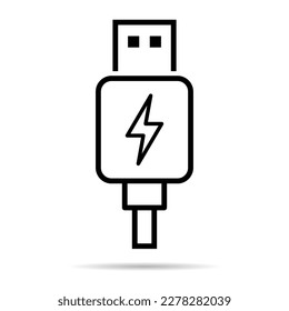 USB plug cable icon technology with shadow, connect device sign, electronic portable symbol ,vector illustration media .