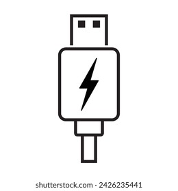 Tecnología del icono del cable del enchufe USB, signo del dispositivo de conexión, símbolo electrónico portátil, medio de ilustración vectorial aislado sobre fondo blanco, EPS 10.