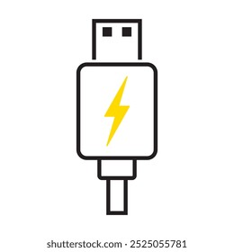 Tecnologia de ícone de cabo de plugue USB, sinal de dispositivo de conexão, símbolo eletrônico portátil, mídia de ilustração vetorial isolada em fundo branco, EPS 10.