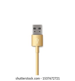 USB plug or computer connection cable 3d realistic mockup vector illustration isolated on white background. Connector for PC and mobile phones equipment.
