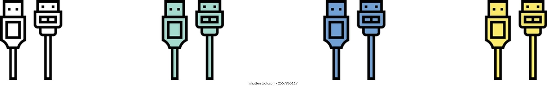 usb plug icon. Outline, Green, Blue and Yellow Style Design Isolated On White Background