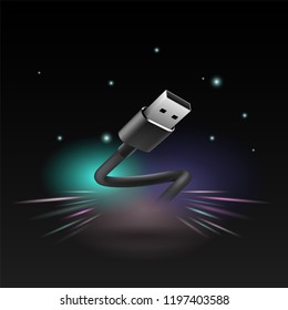 Usb plug on dark background for technology element.