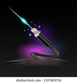 Usb plug on dark background for technology advertising