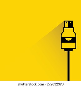 usb plug on yellow background, flat and shadow theme