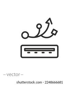 usb port icon, flash connection, computer connector, thin line symbol - editable stroke vector illustration