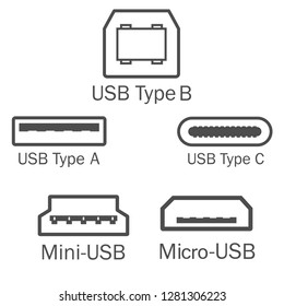 Usb port icon set. Vector illustration, flat design.