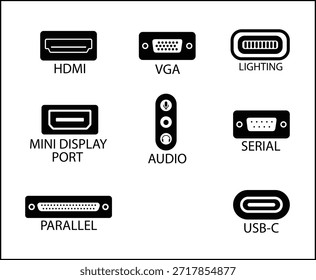 Conjunto de ícones da porta USB. Ilustração vetorial, design plano
