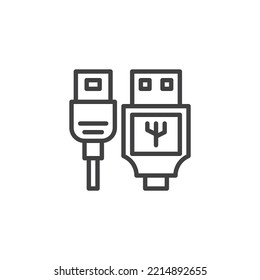 usb port line icon. linear style sign for mobile concept and web design. USB cable outline vector icon. Symbol, logo illustration. Vector graphics
